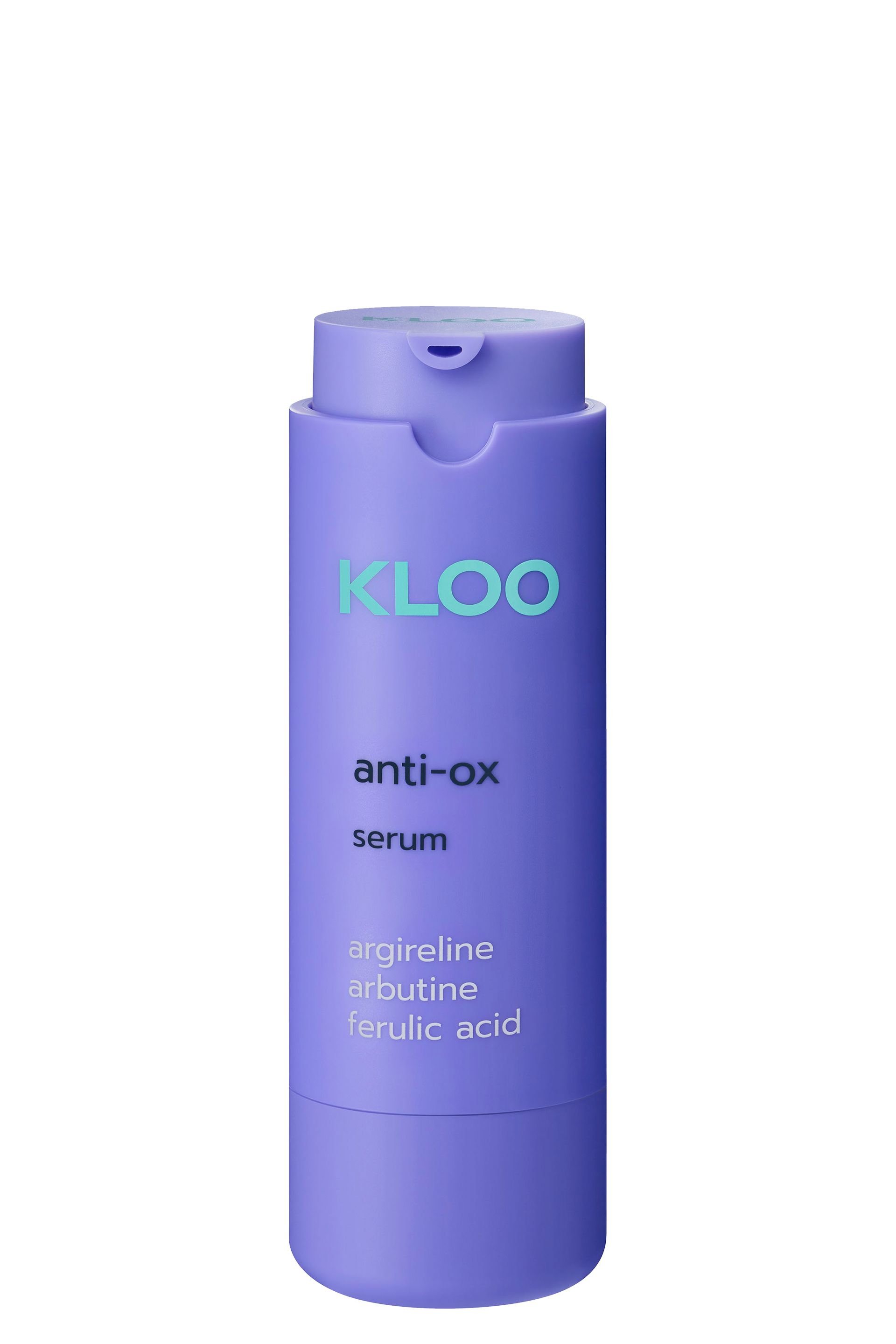 ANTI-OX Serum marki Kloo, 30 ml, elegancka butelka z dozownikiem, stworzona do codziennej pielęgnacji skóry.